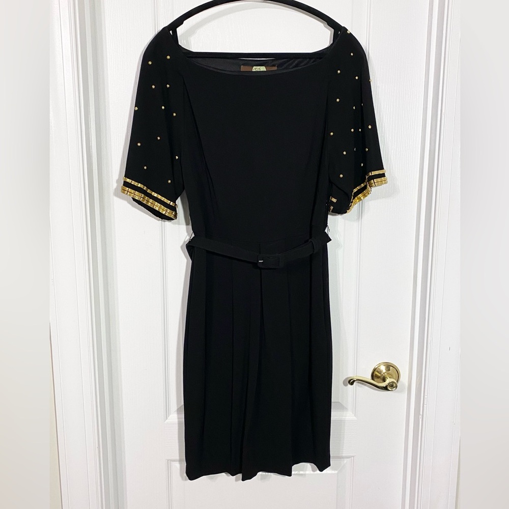 Anthro Eva Franco USA MADE Gold Studded Belted Knit Dress Black Size 8